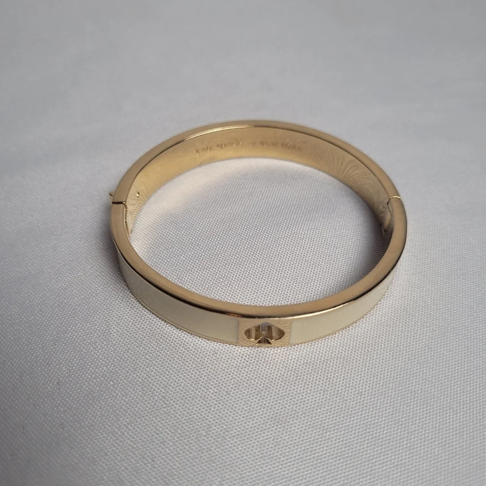 Kate Spade New York Spot The Spade Gold Tone Cream Enamel Hinged Bracelet